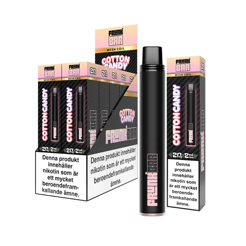 Frunk Bar Mesh Cotton Candy engångsvape 10-pack, förfyllda vapes med nikotin och 2 ml e-vätska.