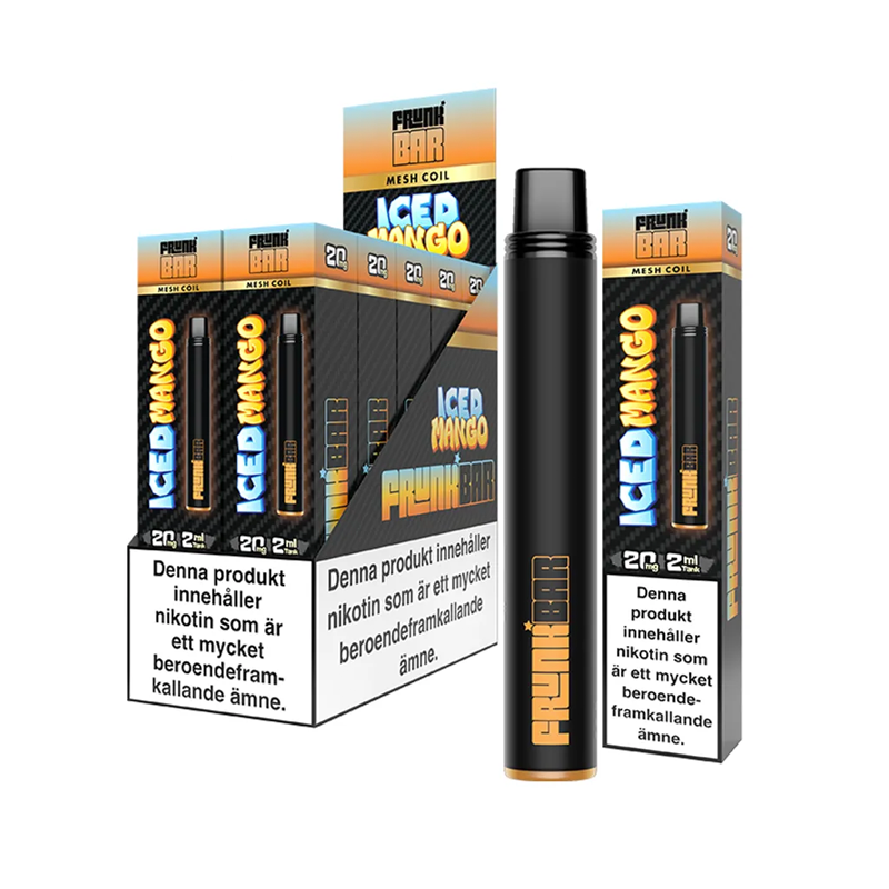 Frunk Bar Mesh Iced Mango engångsvape 10-pack, förfyllda vapes med nikotin och 2 ml e-vätska.