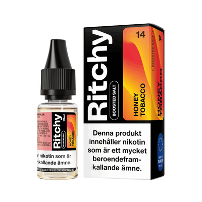 Ritchy Salt Honey Tobacco 10ml Nic Salt flaska bredvid originalförpackning