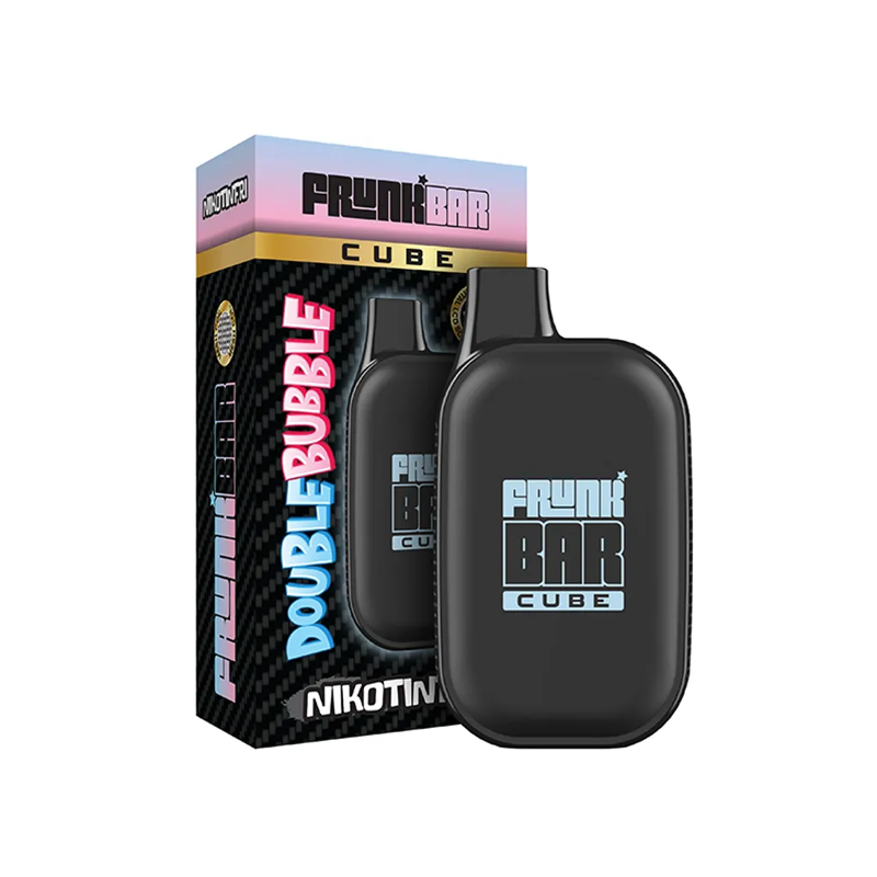 Frunk Bar Cube ZERO Mesh Engångs Vape Double Bubble bredvid originalförpackning