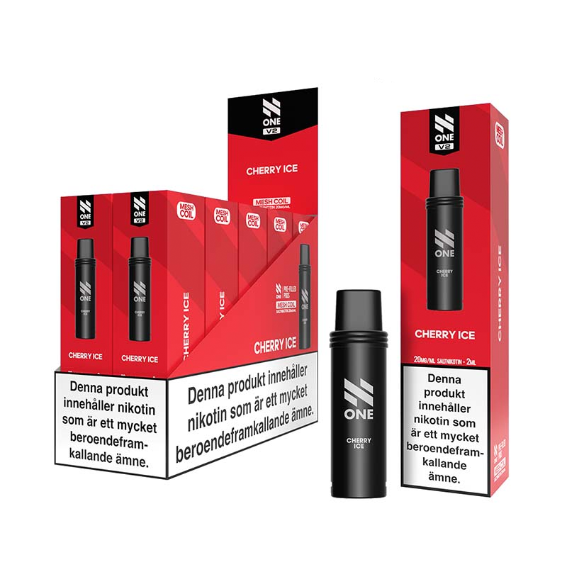 N One Mesh Pod V2 Cherry Ice 10-pack förfyllda vape pods, 2 ml e-vätska och 20 mg nikotin, kompatibla med N One Mesh Pod Kit V2.