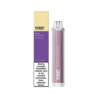 Engångsvape Vont Nova Berry Lemonade bredvid originalförpackning