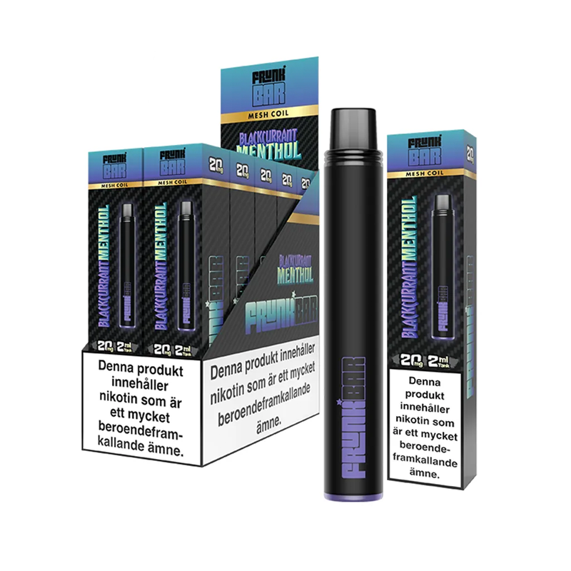Frunk Bar Mesh Blackcurrant Menthol engångsvape 10-pack, förfyllda vapes med nikotin och 2 ml e-vätska.
