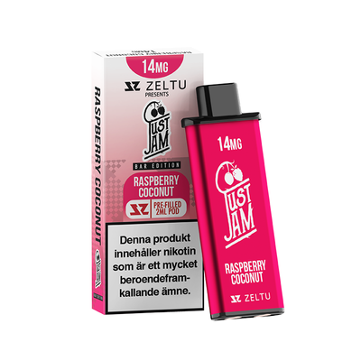 Zeltu X3 Just Jam Raspberry Coconut pod framför originalförpackning