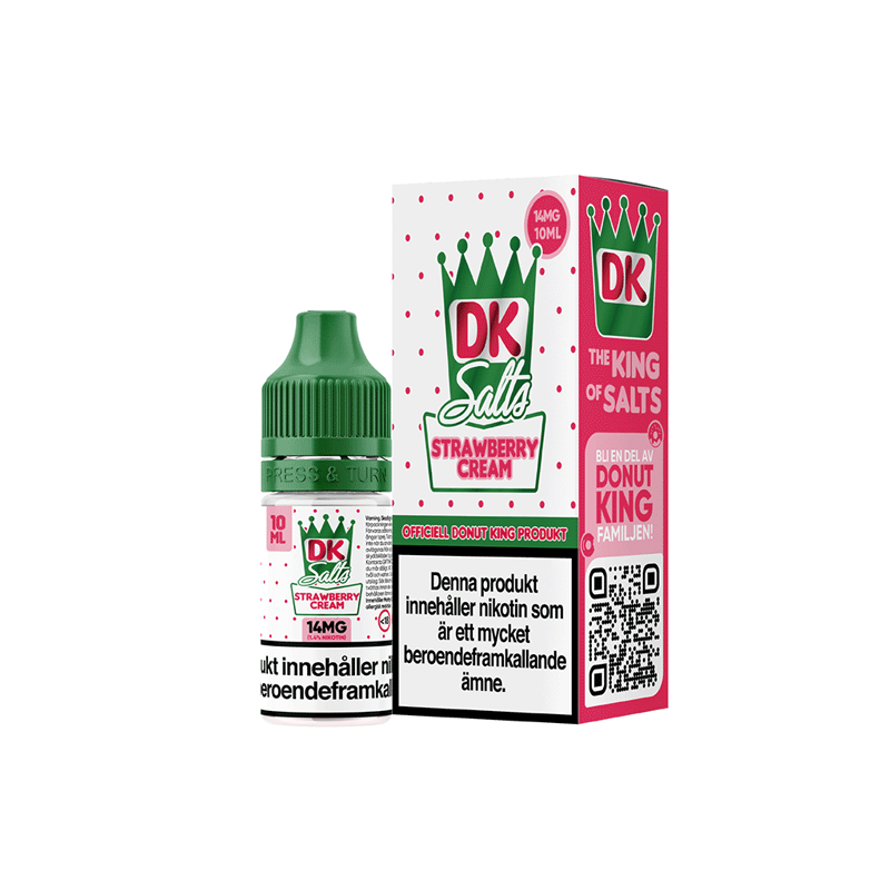 DK Salts Strawberry Cream flaska bredvid orginalförpackning