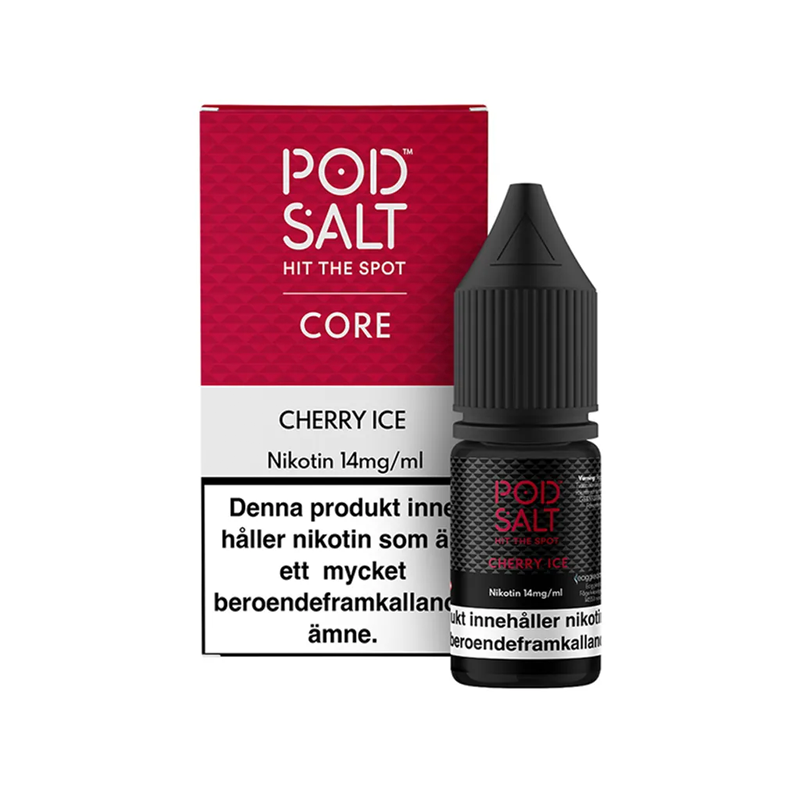 Pod Salt Cherry Ice Flaska bredvid originalförpackning