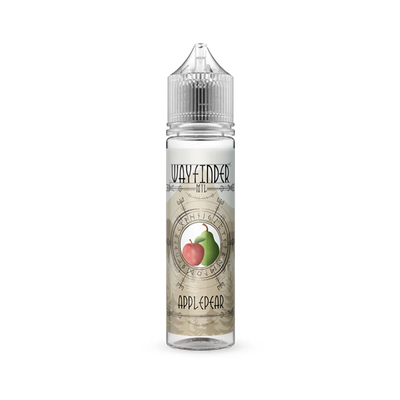 Wayfinder Applepear MTL Shortfill originalflaska bredvid originalförpackning mot vit bakgrund