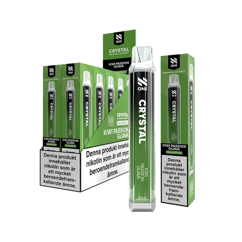N One Crystal Mesh Kiwi Passion Guava engångsvape 10-pack, förfyllda vapes med nikotin och 2 ml e-vätska.