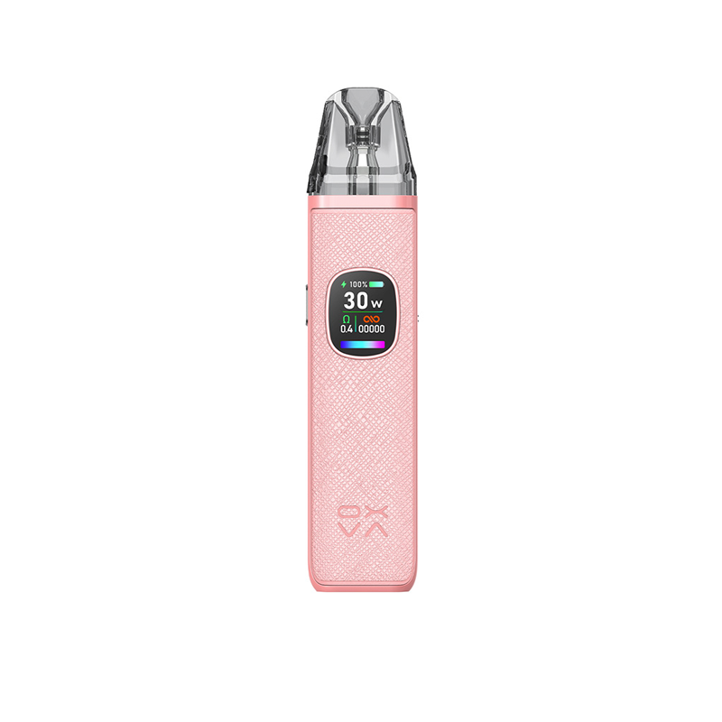 OXVA Xlim PRO 2 i färgen Coral Pink – e-cigarett med display, transparent pod och stilren rosa läderimitation