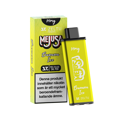 Zeltu X3 Mejusa Banana Ice pod framför originalförpackning