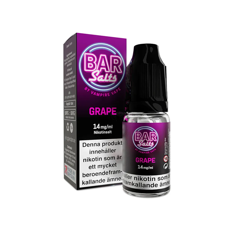 Bar Salts Grape Flaska bredvid originalförpackning
