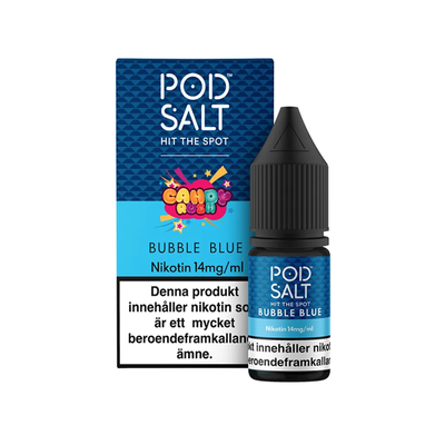Pod Salt Bubble Blue Flaska bredvid originalförpackning