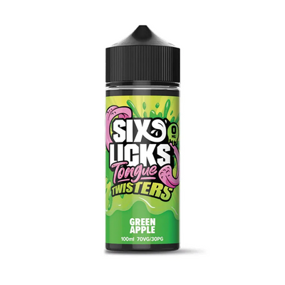 Six Licks Tongue Twisters Green Apple originalflaska mot vit bakgrund