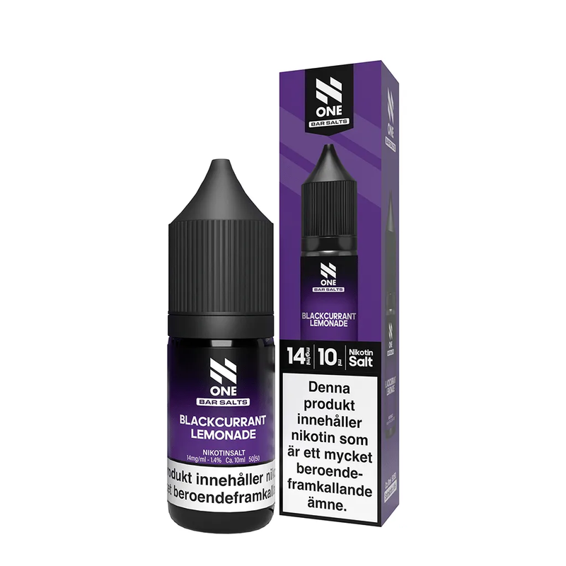 E-juice N One Bar Salts Blackcurrant Lemonade 14 mg 10 ml med flaska och kartong