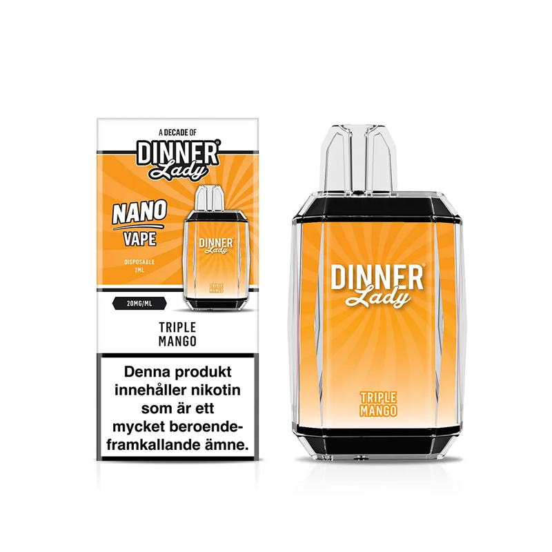 Dinner Lady Nano Mesh Triple Mango engångsvape med förpackning – smak av mango, 20 mg nikotinsalt