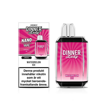 Dinner Lady Nano Mesh Watermelon Ice engångsvape med förpackning – smak av vattenmelon och cooling, 20 mg nikotinsalt