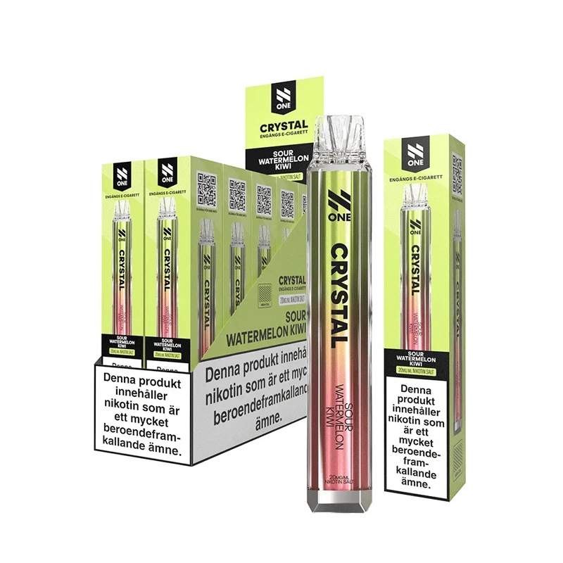 N One Crystal Mesh Sour Watermelon Kiwi engångsvape 10-pack, förfyllda vapes med nikotin och 2 ml e-vätska.