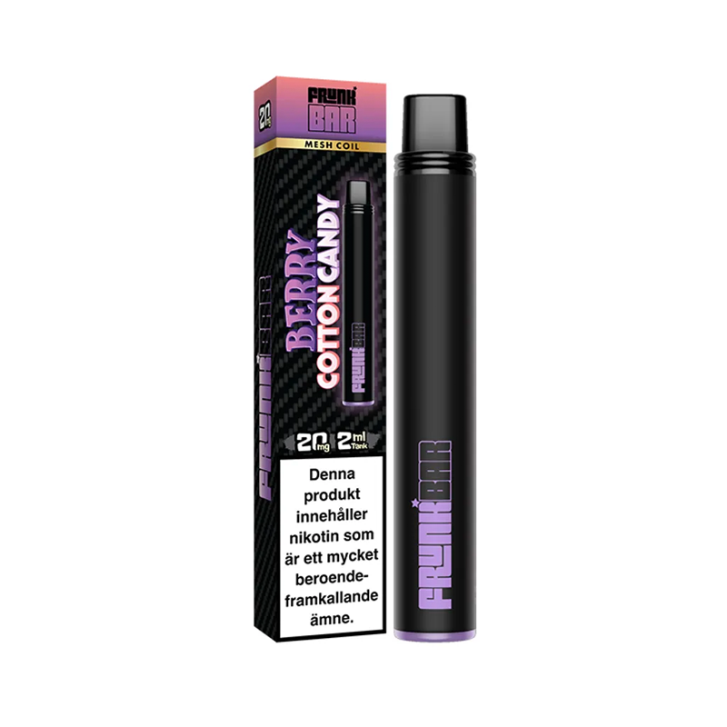 Engångsvape Frunk Bar Berry Cotton Candy bredvid originalförpackning