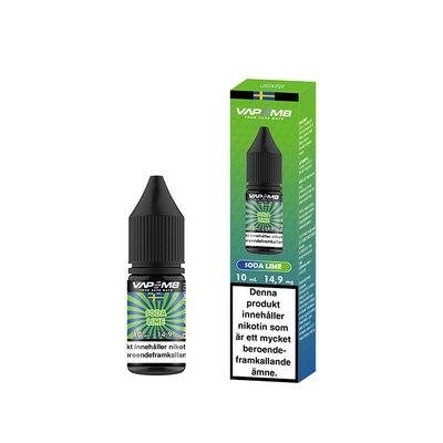 VapeM8 Salt Soda Lime 10ml Nic Salt flaska bredvid originalförpackning