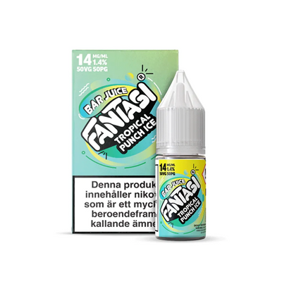 Fantasi Bar Salt Tropical Punch Ice originalflaska framför originalförpackning mot vit bakgrund