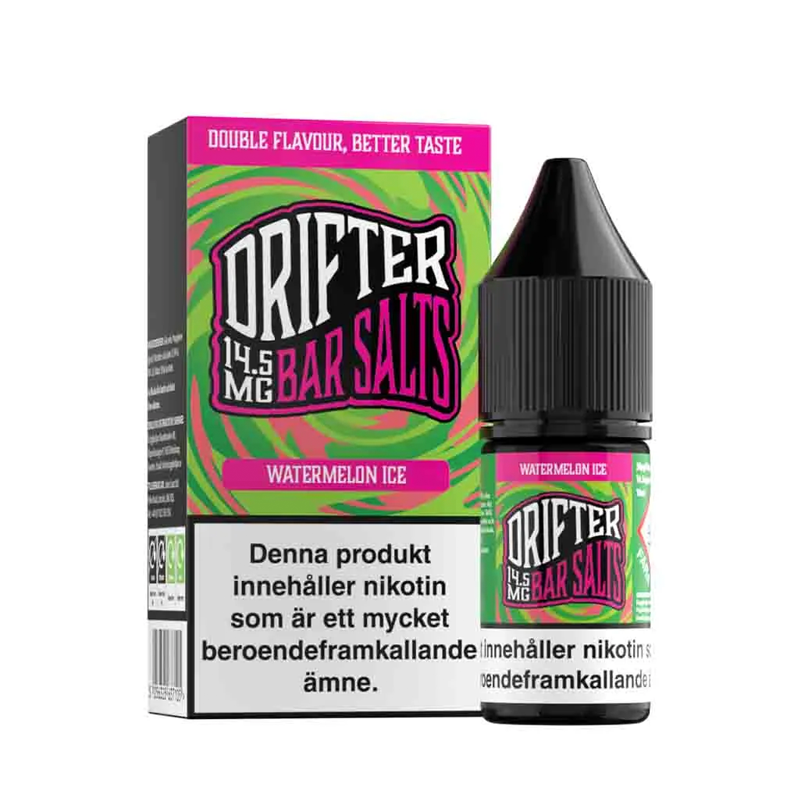 Drifter Bar Salts Watermelon Ice 10ml, Nic Salt flaska bredvid originalförpackning