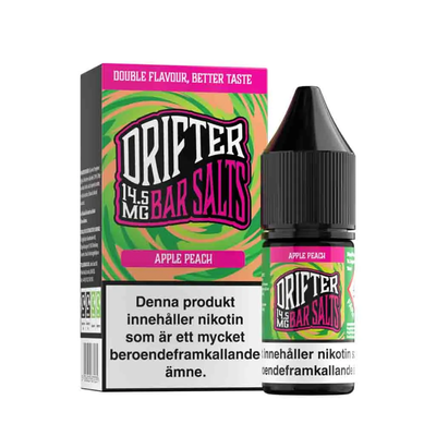 Drifter Bar Salts Apple Peach 10ml, Nic Salt flaska bredvid originalförpackning