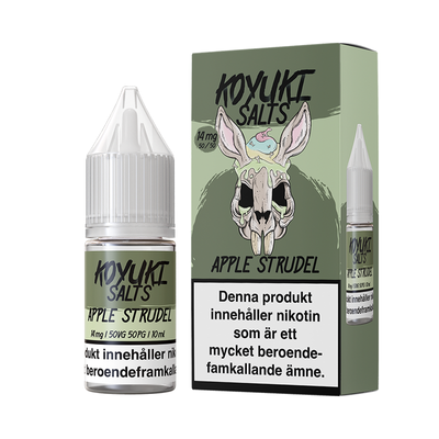 Koyuki Salts Apple Strudel 10ml, Nic Salt flaska bredvid originalförpackning