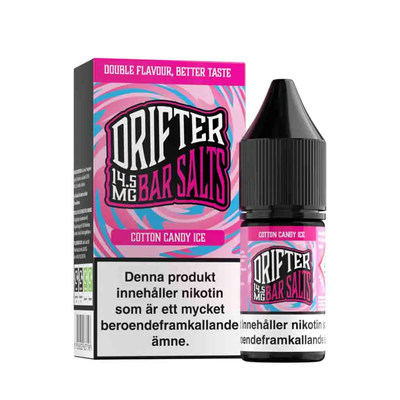 Drifter Bar Salts Cotton Candy Ice 10ml, Nic Salt flaska bredvid originalförpackning
