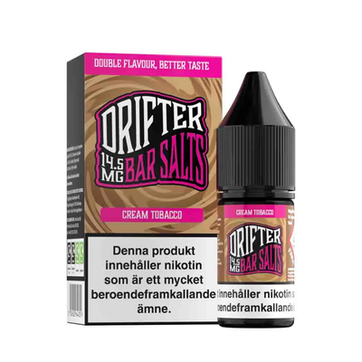 Drifter Bar Salts Cream Tobacco 10ml, Nic Salt flaska bredvid originalförpackning
