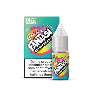 Fantasi Bar Salt Gummy Bear Ice originalflaska framför originalförpackning mot vit bakgrund