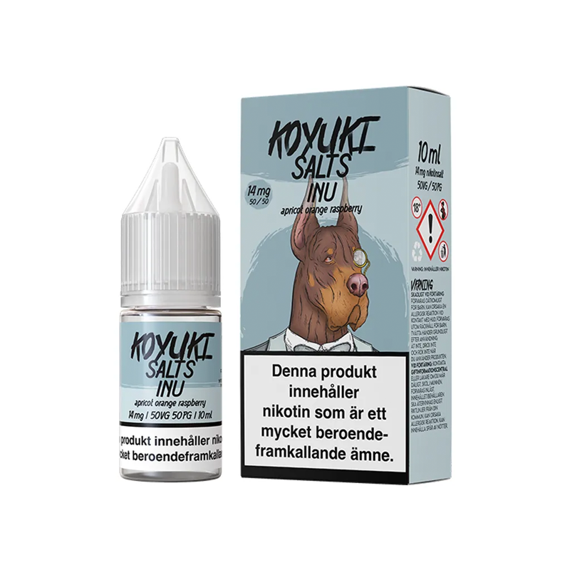 Koyuki Salts Inu originalflaska bredvid originalkartong mot vit bakgrund
