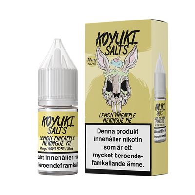 Koyuki Salts Lemon Pineapple Meringue Pie 10ml, Nic Salt flaska bredvid originalförpackning