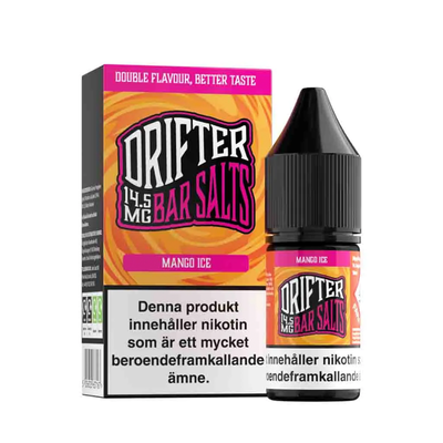 Drifter Bar Salts Mango Ice 10ml, Nic Salt flaska bredvid originalförpackning