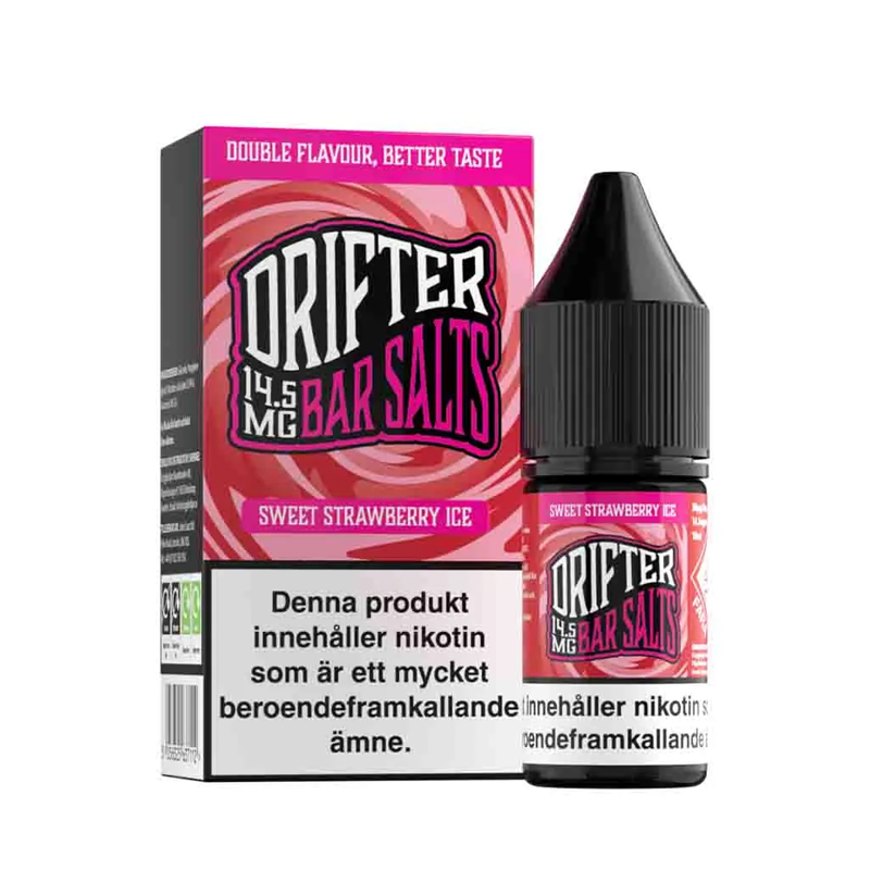 Drifter Bar Salts Sweet Strawberry Ice 10ml, Nic Salt flaska bredvid originalförpackning