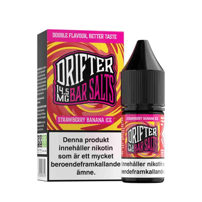 Drifter Bar Salts Strawberry Banana Ice 10ml, Nic Salt flaska bredvid originalförpackning