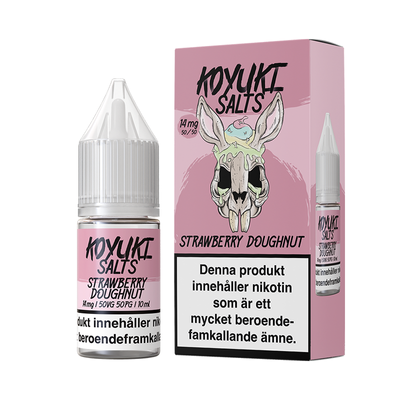 Koyuki Salts Strawberry Doughnut 10ml, Nic Salt flaska bredvid originalförpackning