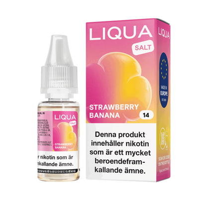 Liqua Salt Strawberry Banana 10ml Nic Salt flaska bredvid originalförpackning