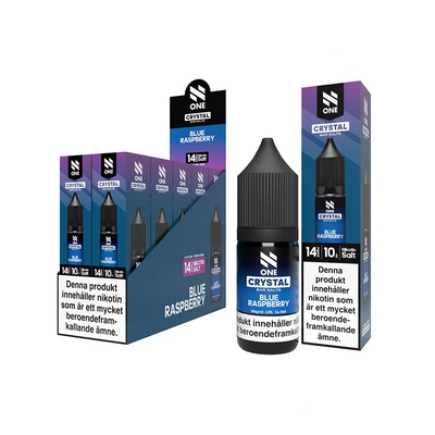 Förpackning och flaska av N One Salt Blue Raspberry e-juice 10-pack 14 mg