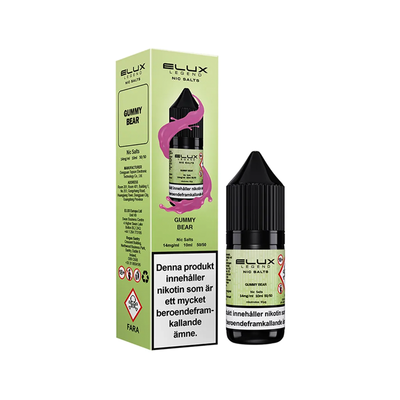 Elux Legends Gummy Bear flaska bredvid originalförpackning