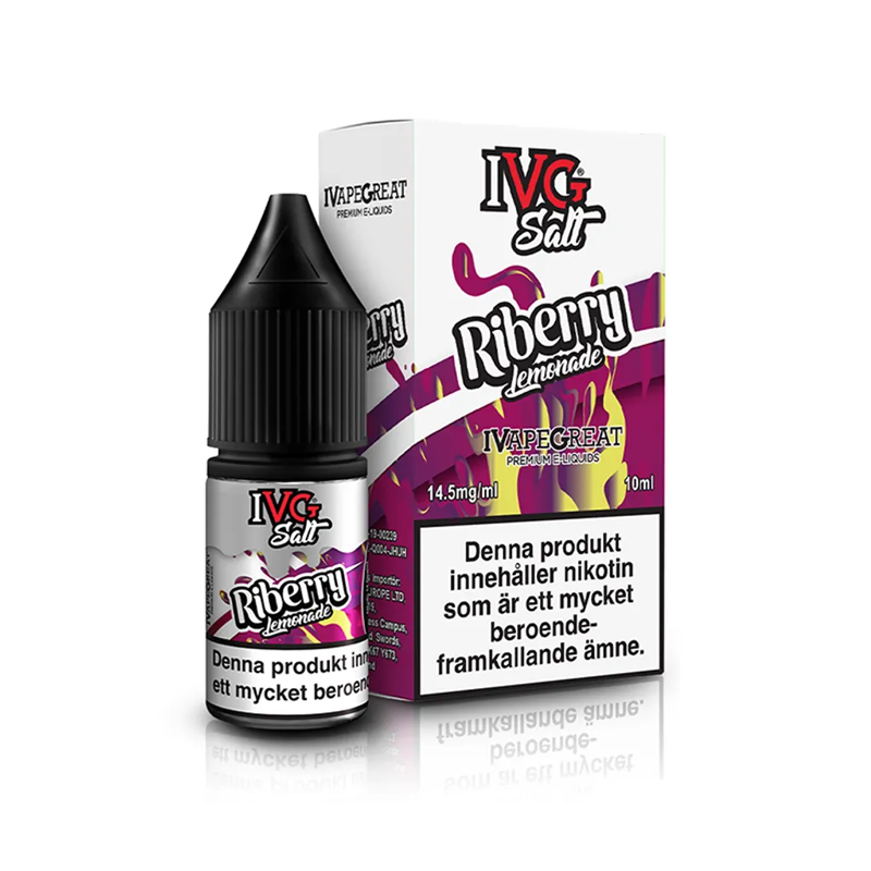 IVG Salts Riberry Lemonade flaska bredvid originalförpackning