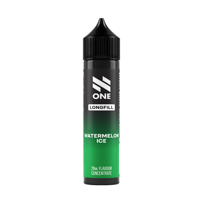 Svart och grön flaska. På flaskan står det N One longfill watermelon ice 20ml flavour concentrate