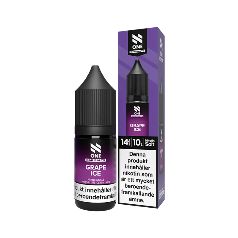 E-juice N One Bar Salts Grape Ice 14 mg 10 ml med flaska och kartong