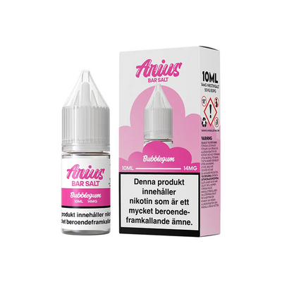 Arius Bar Salt Bubblegum flaska bredvid originalförpackning