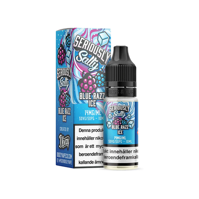 Seriously Salty Blue Razz Ice Flaska bredvid originalförpackning