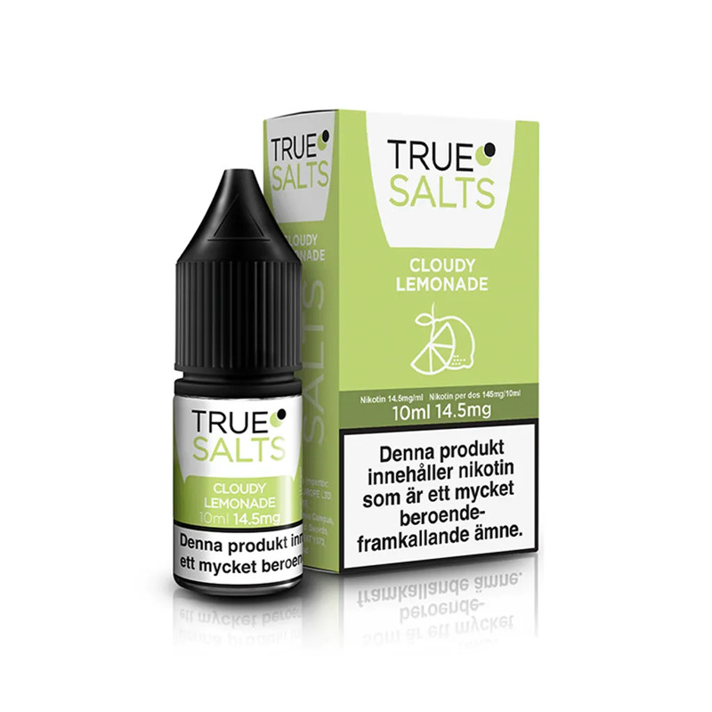 True Salts Cloudy Lemonade flaska bredvid originalförpackning