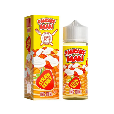 Pancake Man Strawberry originalflaska och kartong mot vit bakgrund