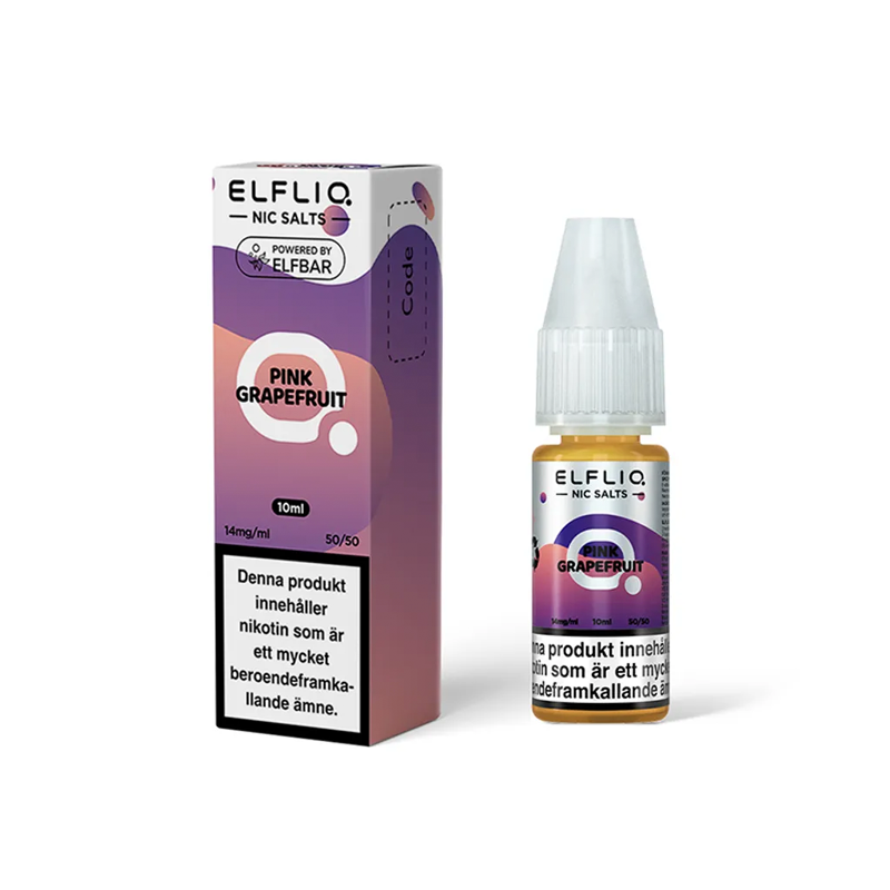 ElfLiq Pink Grapefruit Flaska bredvid originalförpackning