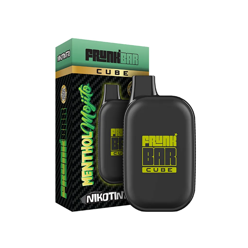 Frunk Bar Cube ZERO Mesh Engångs Vape Menthol Mojito bredvid originalförpackning