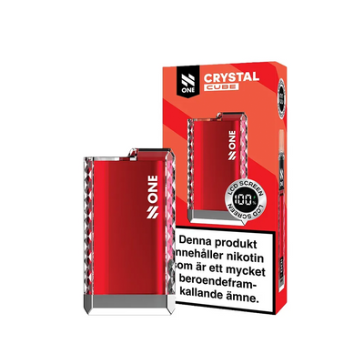 Rött N One Crystal PRO Cube-batteri med produktförpackning
