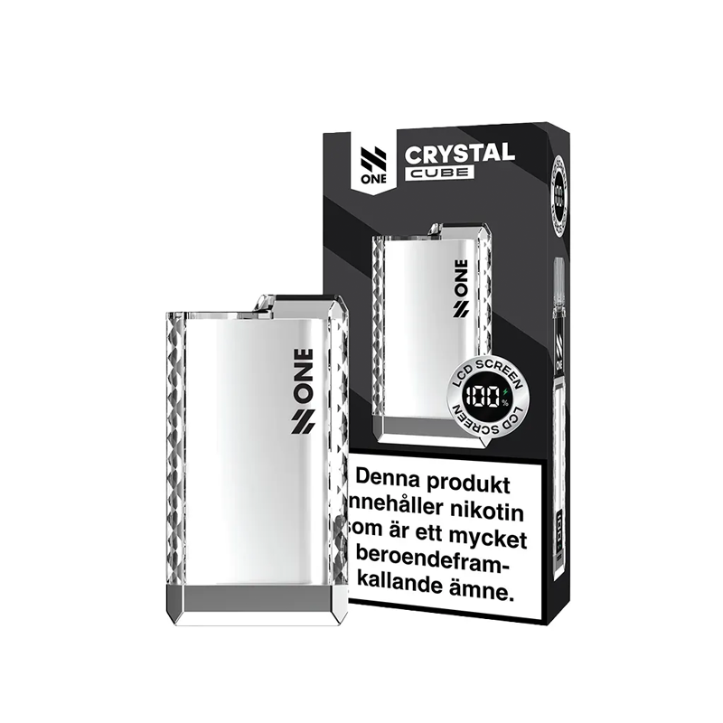 Vitt N One Crystal PRO Cube-batteri med produktförpackning